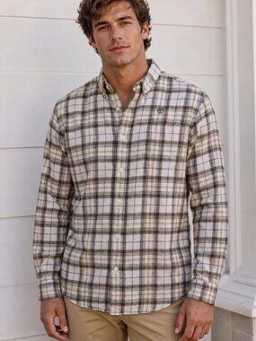Mens Timberland Cream Plaid Button-Down Shirt